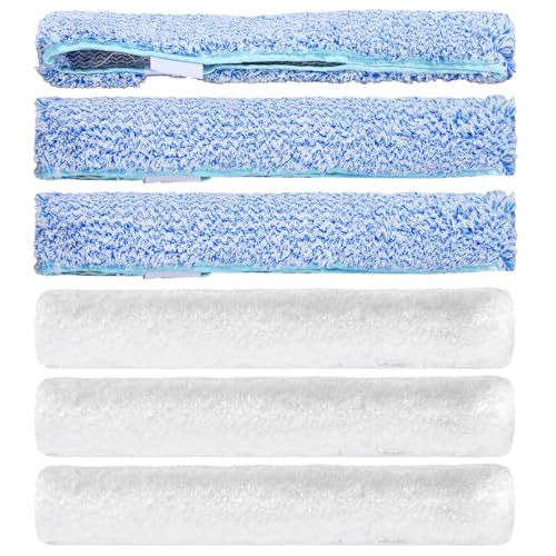 6 Pcs 14" Microfiber Window Scrubber Refill Replacement Reusable Squeegee Cleaning Cloth Sleeve Tools for Bathroom Car Window Accessory for Squeegee (Not Included) (Blue,White)