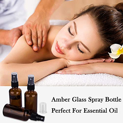 9 Pack Amber Glass Small Spray Bottles, 2oz Travel Fine Mist Empty Mini Spray Bottles for Essential Oils and Hair - color: Amber-9 Pack