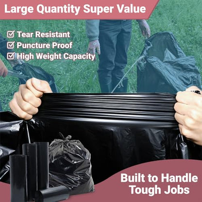 55-60 Gallon Heavy Duty Black Trash Bags, 38in x 58in x 1.5mil - Large Garbage Can Liners for Contractors, Commercial, Janitorial, and Lawn Use