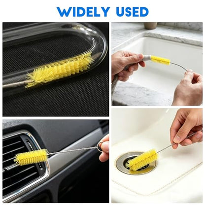 2PCS Flexible Long Drain Brush, 78 Inch Nylon Stainless Steel Tube Cleaning Brush, Slim Long Hose Pipe Cleaning Tool for Auto Sunroof Drain Hole, Car Fridge, Kitchen Sink (Double End-Yellow) - color: Double End-yellow
