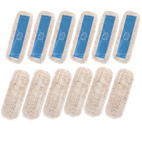 Matthew Cleaning 24'' Industrial Strength Cotton Dust Mop Refill Washable Replacement Heads for Residential & Commercial Use Fit Standard Dust Mop Frames, Hardwood,Concrete Floors Blue&White 12 Pack - color: Blue&white, size: 24'' 12 Pack