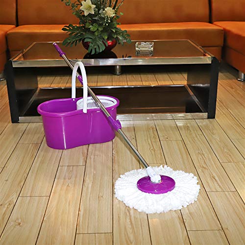 Mopping, 360° Microfiber Spin Mop with Bucket and Dual Mop Heads Self Wringing Spinning Mop Telescoping Handle Easy Floor Mop Floor Cleaning System for Home Kitchen Office Purple (US Stock)