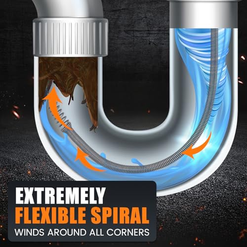 Threlaco 50 ft Drain Auger Plumbing Snake for Heavy Deep Blockages 1/4" Diameter Flexible Plumbing Cables Drain Snake for Kitchen Bathroom Shower Sink Cleaning Drainage Clogs - size: 50 Ft, 1/4" Diameter