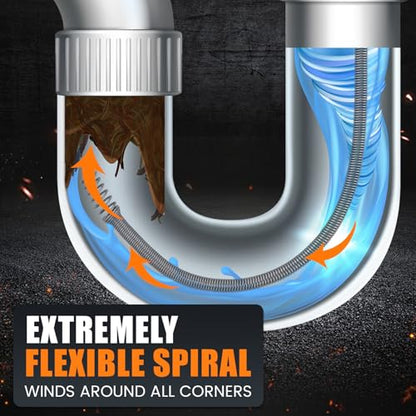Threlaco 50 ft Drain Auger Plumbing Snake for Heavy Deep Blockages 1/4" Diameter Flexible Plumbing Cables Drain Snake for Kitchen Bathroom Shower Sink Cleaning Drainage Clogs - size: 50 Ft, 1/4" Diameter