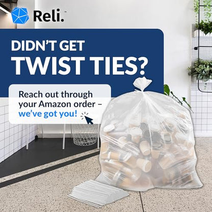 Reli. Premium 50 Gallon Trash Bags | 200 Count | Made in USA | Heavy Duty | Bulk | SuperValue | Clear Multi-Use Garbage Bags