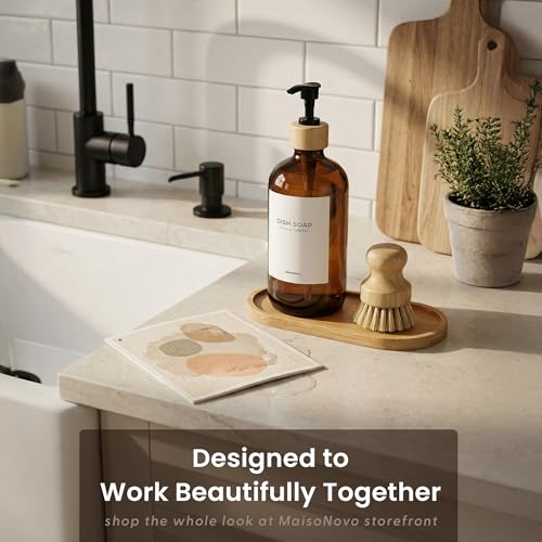 MaisoNovo Glass Hand Soap Dispenser | Dish Soap Dispenser for Kitchen | 16.9oz Amber Bottles with Black Bamboo Pump | Bathroom Lotion Dispenser - color: Single Amber Bottle/Black Bamboo Pump