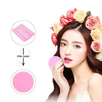 Facial Sponge Compressed,60 Pcs PVA Professional Makeup Removal Wash Round Face Sponges Spa Pads Exfoliating Cleansing for Women,Pink - color: Pink