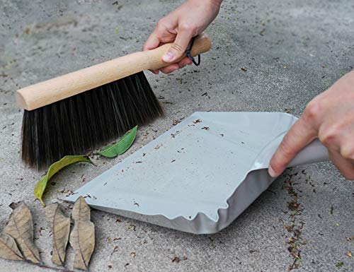 Metal Dust Pan and Brush Set Soft Bristle Wooden Broom Heavy Duty for Fireplace, Garage, Workshop - style: Steel Dustpan
