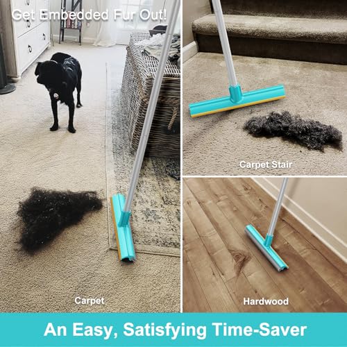 Carpet Rake for Pet Hair Removal (3 Pack), Dog Cat Fur Remover Rubber Broom, Lint Shaver Cleaner Tools Pro, Long Handle Carpet Scraper Brush for Carpet, Rug, Car Mat, Couch, Pet Bed, Furniture
