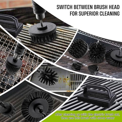 6 Piece BBQ Grill Cleaning Brush Ultra Stiff Drill Powered Cleaning Brushes Nylon Safe Bristle BBQ Grill Rust Remover Gift for Dad Grill Cleaner for Outdoor Grill (Black) - color: Black