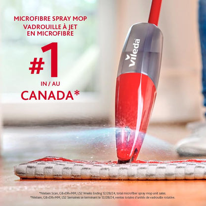 Vileda Promist Max Spray Mop - 360 Degree Swivel, Red, Cotton Head, Multiple Surfaces