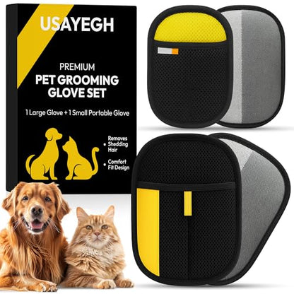 Pet Hair Remover Glove Set 2-Pack — Dog & Cat Grooming Glove, Pet Hair Remover for Furniture, Clothes & Car Seats, Reusable Lint Roller Alternative, Gift for Pet Owners