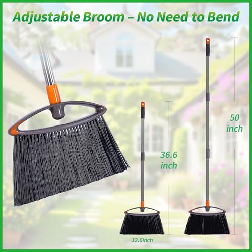 2 Pack Stiff Bristle Broom for Sweeping Indoor, Heavy Duty Broom with Collapsible Handle, Ideal for Indoor Outdoor Hardwood Floors Kitchen Salon Camping Cat Pets Hair Home Room Office, Gray - size: Unflagged Bristle-2 Pack