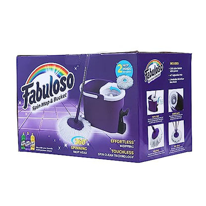 Fabuloso Spin Mop and Bucket Set, Hands-Free Pedal-Activated Spin Wringer, Adjustable Pole, Machine Washable and Replaceable Microfiber Mop Head, Works on All Hard Floor Surfaces - size: Spin Mop and Bucket