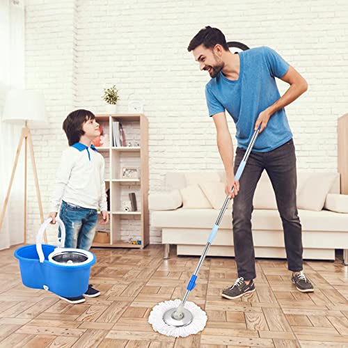 Spin Mop Bucket System, 360 Spin Floor Cleaning Mop Bucket with 3 Microfiber Replacement Head Refills Telescoping Handle for House Cleaning - color: Blue