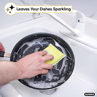 Microfiber Non-Scratch Dish & Kitchen Scrubber Heavy-Duty Household Cleaning Sponges, Multi-Purpose Cleaning Supplies for Dishes and Kitchens Pack of 3 - color: Yellow, size: 3-pack