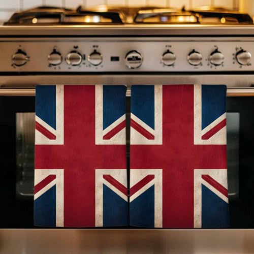British Flag Kitchen Towels Set of 2, Ultra Absorbent Dish Towels Quick Drying Microfiber Hand Towel Decorative Vintage United Kingdom England Uk Flag Tea Towel Dishcloths for Kitchen Cleaning 18"x28" - size: 2 Pack