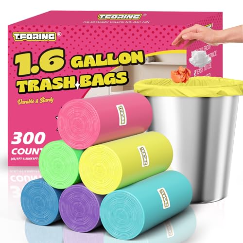 Mini Trash Bags 1.6 Gallon Unscented, 0.82 Mil, Colored,300 Count | 6 Liter Garbage Bag, Plastic Wastebasket Liners, Leakproof, Tear Resistant,for Under-sink Bins, Bedside Cans, Bathroom Bulk - color: 1.6gal-300