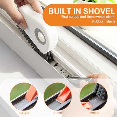 2 in 1 Window Track Cleaning Brush, 2026 New Groove Crevice Cleaning Tool, Multifunctional Hard Bristle Grip Brush with Hidden Scraper, Gap Scrub Brush for Sliding Door, Window Sill (1Pc-Grey) - color: 1pc-grey