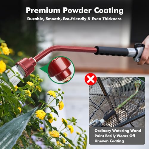 RESTMO Heavy Duty Full Metal Long Watering Wand, 24 Inches Gentle Soft Full Shower Sprayer Wand with Flow Control, Hose Wand for Hanging Baskets, Shrubs, Plants, Flowers, Garden and Lawn, Red - color: Red
