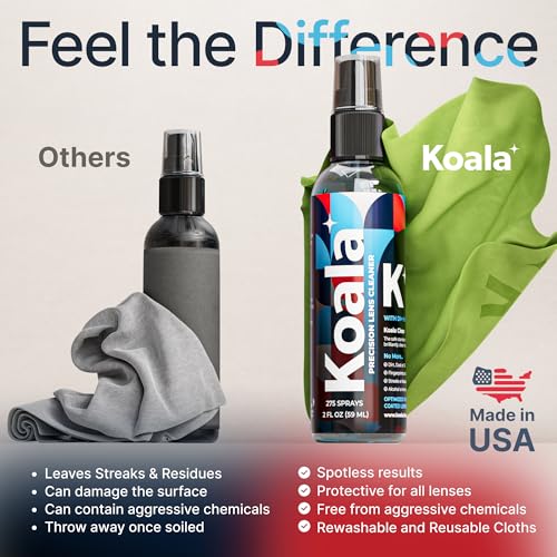 Koala Eyeglass Lens Cleaner Spray Kit | (2x) Glasses Cleaner Bottle + (2x) Microfiber Cloth | Alcohol Free Eyeglasses, Screen, and Camera Cleaning Kit | Made in USA (4 Piece Set) - size: 4 Piece Set