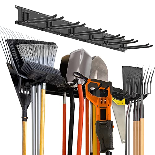 Charmount 96" Garage Storage Wall Organizer with 1200lbs, 12 Hooks Broom Holder Wall Mount, Garden Tool Organizer, Easy Installation Tool Storage to Accommodate Brooms, Hoses, Yard Tools and More