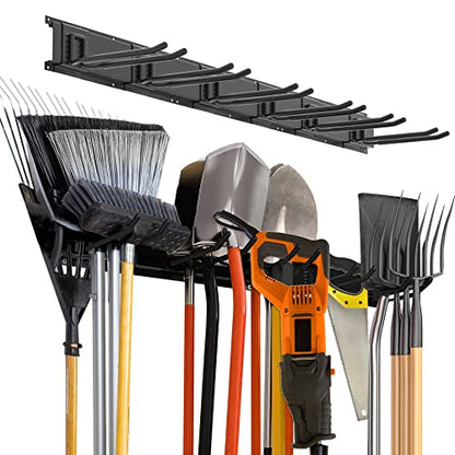 Charmount 96" Garage Storage Wall Organizer with 1200lbs, 12 Hooks Broom Holder Wall Mount, Garden Tool Organizer, Easy Installation Tool Storage to Accommodate Brooms, Hoses, Yard Tools and More