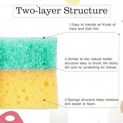 FillTouch 3 Pcs Dual Sided Scrub Sponge Multi Functional Cute Temperature Sensitive Non Scratch Dish Sponge for Washing Dishes Kitchen Bathroom (Cat,Green, Orange, Blue) - color: Green, Orange, Blue, style: Cat