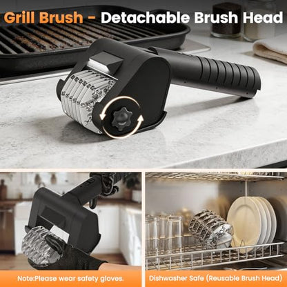 Electric Grill Brush, Electric Grill Cleaner Brush for Outdoor Grill, Cordless Rechargeable BBQ Grill Cleaning Brush, 450 RPM Power Barbecue Grill Brush, Motorized Grill Brush with Built-in LED Light