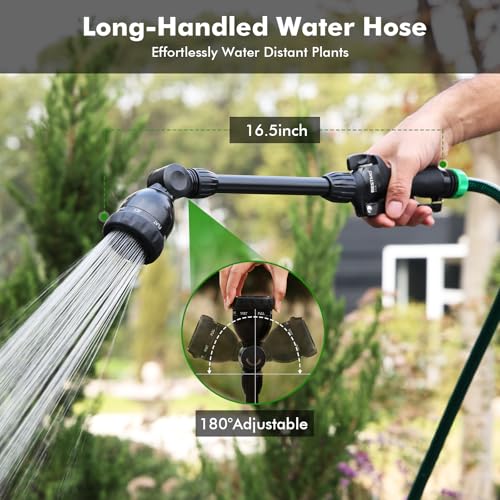 RESTMO Metal Watering Wand, Heavy Duty Garden Hose Wand with 180° Swivel Head, 16'' Hose Nozzle Sprayer with 7 Spray Patterns and Flow Control, for Water Hanging Baskets and Shrubs, Flash Black - color: Flash Black