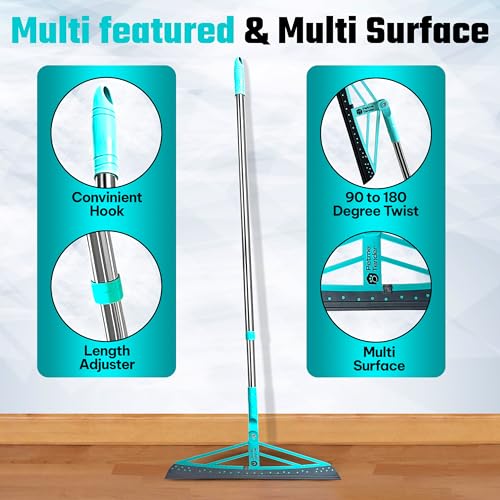 Magic Broom Squeegee Dog Pet Hair Remover, Rotatable, Extendable - Silicone Broom Pet Hair Remover for All-Surfaces Hardwood Floors, Carpet, Tile, Glass, Liquid-Dirt with 60" Handle