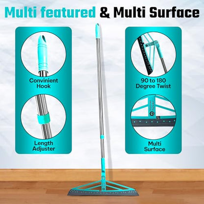 Magic Broom Squeegee Dog Pet Hair Remover, Rotatable, Extendable - Silicone Broom Pet Hair Remover for All-Surfaces Hardwood Floors, Carpet, Tile, Glass, Liquid-Dirt with 60" Handle