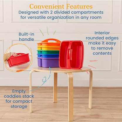 ECR4Kids 2-Compartment Large Plastic Caddy, Multipurpose Organization, Primary, 6-Pack - color: Primary