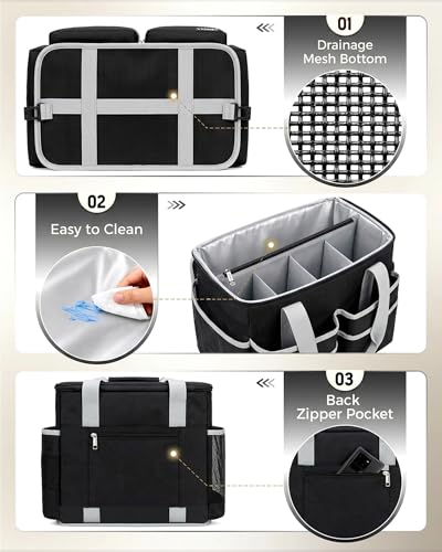 Ytonet Wearable Rolling Cleaning Caddy Bag with Cleaning Apron, Large Cleaning Caddy with 4 Spinner Wheels, Detachable Trolley Portable Cleaning Supplies Organizer Cart for Housekeepers, Utility Bag - color: Black
