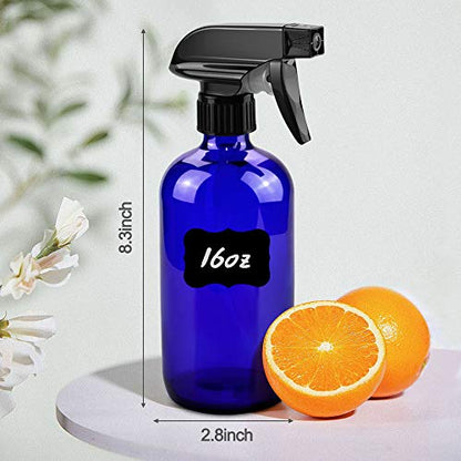 Worldgsb Glass Spray Bottles, 16oz Blue Glass Spray Bottles with Labels & Adjustable Nozzle, Reusable Containers for Cleaning, BBQ, Food, Plants, Alcohol, Essential Oils(3 Pack) - color: Blue, style: 3 Pack