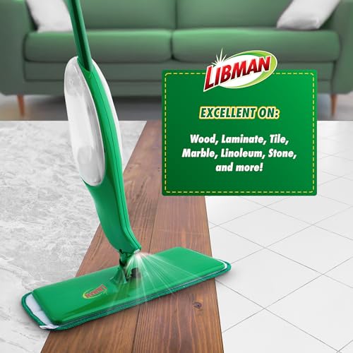 Libman Freedom Spray Mop Kit, Microfiber Wet Mops for Floor Cleaning, Hardwood, Laminate, Tile Cleaner, Household Tool, 24 Oz Solution Tank, Two Extra Replacement Refill Heads Included - style: Spray Mop Kit