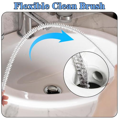 2Pcs Drain Cleaning Brush, Long Drain Clog Remover Tool 23.6inch, Pipe Brush Cleaner with Nylon Bristle, Sink Drains Cleaner Flexibly Bendable for Toilet, Kitchen Sink, Bathroom Hair Clogging, Shower