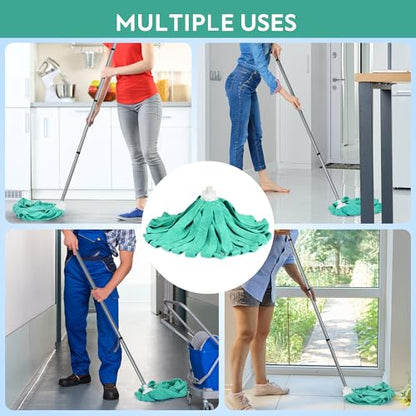 Matthew Microfiber Cloth Mop Compatible with Ceda Microfiber Cloth Mop Refill Commercial Replacement 54" Stainless Steel Handle with 2 Wet Mop Heads w/1 Handle Incl.2Pcs Microfiber Towels-Green - color: Green