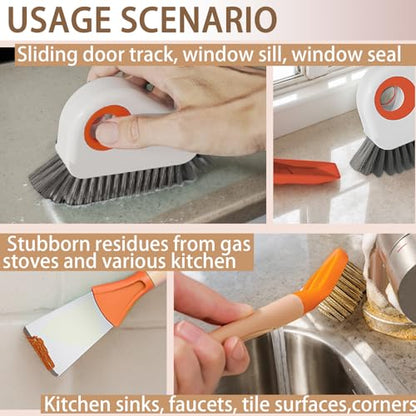 Groove Cleaning Brushes 2 in 1 Window Track Cleaner Cleaning Tools, Multifunction Hard Bristle Grout Crevice Cleaning Brush with Scraper for Kitchen Stove Sink, Sliding Door Track, Window Sill, 2PCS