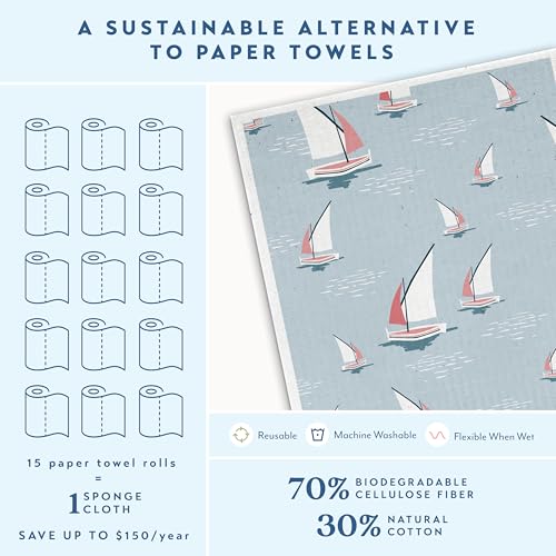 ELYN Swedish Dishcloths, Reusable & Washable Sponge Cloths, Absorbent Cleaning Paper Towels for Kitchen, Dishes, Counters and More, 5 Pack, Classic Coastal - color: Classic Coastal