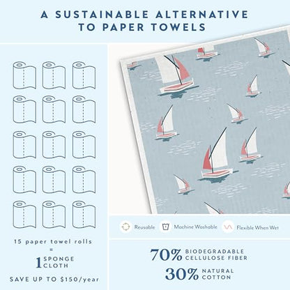 ELYN Swedish Dishcloths, Reusable & Washable Sponge Cloths, Absorbent Cleaning Paper Towels for Kitchen, Dishes, Counters and More, 5 Pack, Classic Coastal - color: Classic Coastal