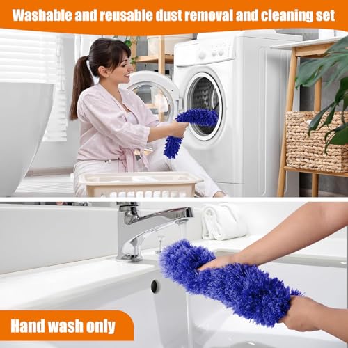 4 Pcs Microfiber Cobweb Duster with 100-inch Extendable Pole, Washable and Reusable Feather Cleaning Duster Kit with 3 Duster Heads,Dusters for Cleaning with Telescopic Pole for High Ceiling Fan,Blue - color: 4pcs-blue