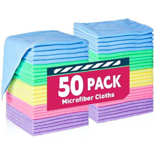 TEAWOO Microfiber Cleaning Cloths-50 Pack, Microfiber Towels Bulk, Towels for Cars & Home, Cleaning Rags 5 Colors Assorted (12x12 inches) - color: 5 Colors, size: 50 Pack