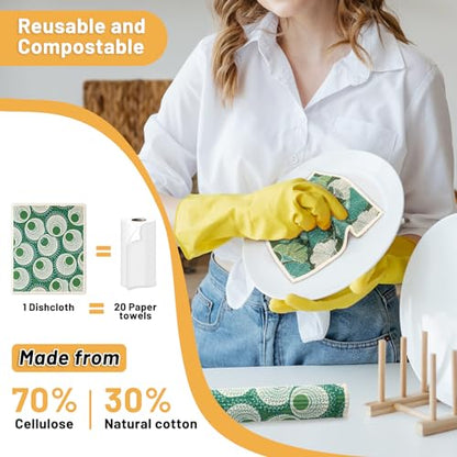 Lucomb 10 Pack Swedish Dishcloths for Kitchen, Reusable Cleaning Cloths Absorbent Non-Scratch Cellulose Sponge Cloths for Dishes Counters - color: Multi-plants