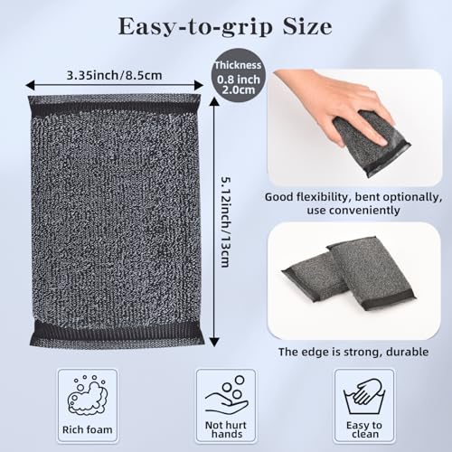 Kitchen Dish Sponges Steel Scrubbers - 6 Pack Black Non Scratch Heavy Duty Scrub Sponges，Reusable Multipurpose Metal Cleans for Washing Dishes，Pots and Pans，Household Cleaning，Bathroom - color: Black