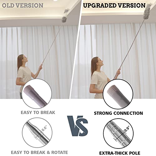 Upgraded Dusters for Cleaning (6pcs), Ceiling Fan Duster with 100" Thickened Extension Pole, Extendable Long Microfiber Duster for High Ceilings, Reusable & Washable Dusting Wand by OOSOFITT - color: Gray