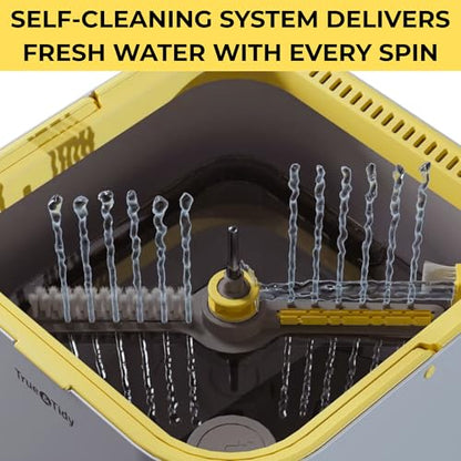 True & Tidy® TrueClean Spin Mop 2.0 w/Detachable Inner Bucket, Self Standing, Separates Clean and Dirty Water, Foldable Square Mop Head, Triple Jet Stream w/Hidden Brush, Replaceable 2pc Pads - size: Mop & Bucket w/ 2 Mop Pads
