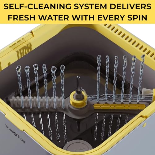 True & Tidy® TrueClean Spin Mop 2.0 w/Detachable Inner Bucket, Self Standing, Separates Clean and Dirty Water, Foldable Square Mop Head, Triple Jet Stream w/Hidden Brush, Replaceable 2pc Pads - size: Mop & Bucket w/ 2 Mop Pads