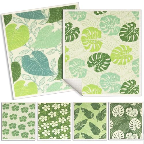 6 - Pack Swedish Kitchen Dish Cloths - Reusable Paper Towels for Counters & Dishes - Eco Friendly Cellulose Sponge Cloth (Botany) - color: I-botany