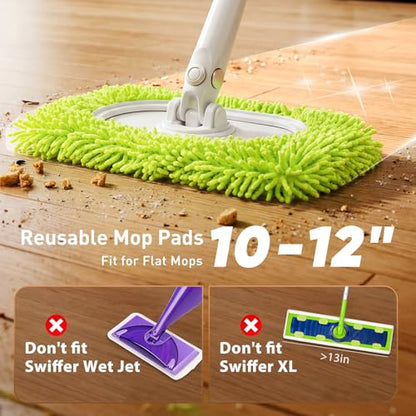 6 Pack Reusable Microfiber Mop Pads Compatible with Sweeper Mops, Replacement Mopping Pads Dry Sweeping Cloths, Washable Chenille Flat Mops Refills for Mopping Floor Cleaning (Mop is not Included) - color: Green